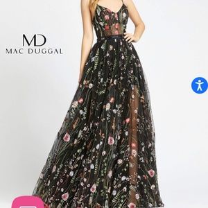 Mac Duggal Floral-Embroidered Sweetheart Sleeveless Bustier Gown 12 NEW!